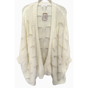 Vestique Free Spirit Cardigan Cream Soft Open Knit Sz S/M Oversized Scallop Hem